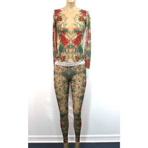 Vtg Y2K Wild Rose Ladies Tattoo Leggings & Shirt Set Tan Mesh Size XS Canada